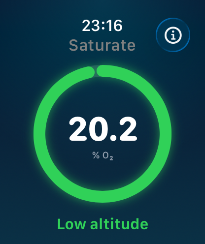 Saturate at sea level showing about 20 percent oxygen with a green ring